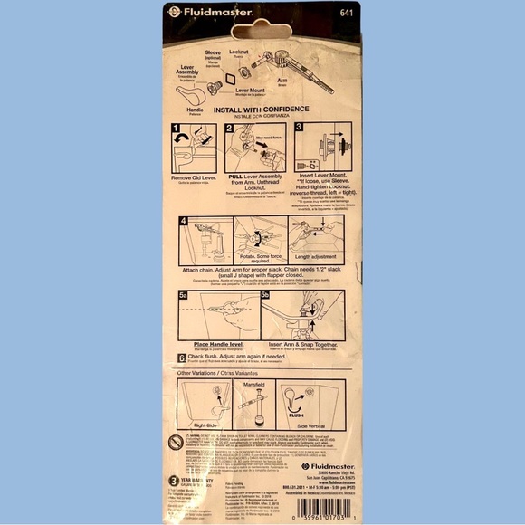 FLUID MASTER UNIVERSAL FIT TOILET TANK LEVER IN CHROME! - Picture 3 of 16